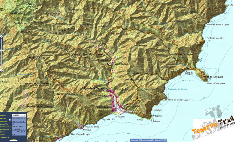 Mapa topográfico de la ruta de Igueste-Playa de Antequera